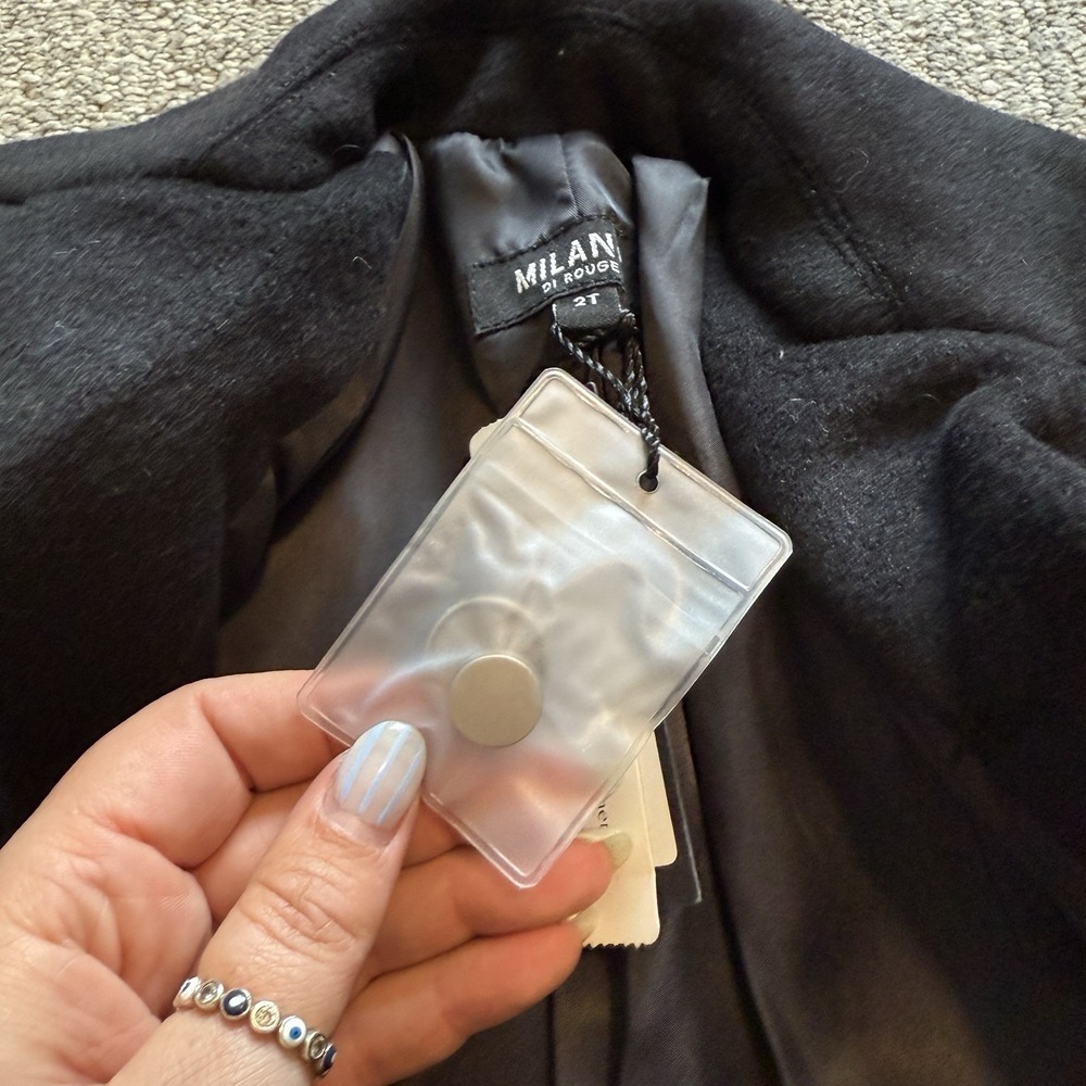 Milano Di Rouge Kids Christian Trench Coat NEW Size 2T $198 Black Wool Blend - Picture 5 of 9